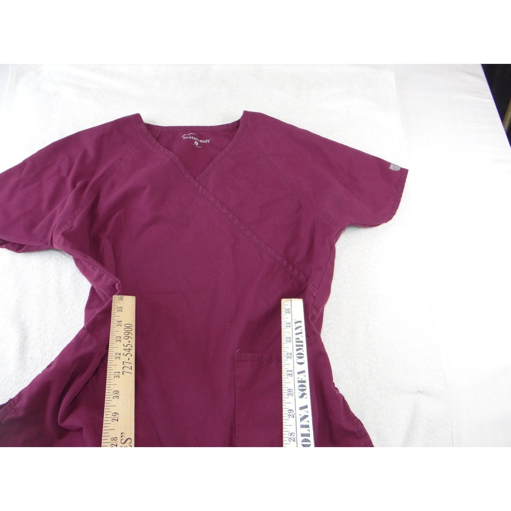 Butter-Soft‎ Womens Scrub Set Burgundy V-Neck Top Elastic Waist Pants Size Small - Picture 5 of 16
